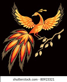 Fire bird, Russian fairy tales fantastic character, In Slavic folklore zhar-ptitsa  is a magical glowing bird from a faraway land