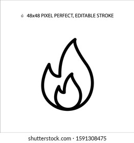 Fire black line simple icon.Editable Stroke. 48x48 Pixel Perfect. 