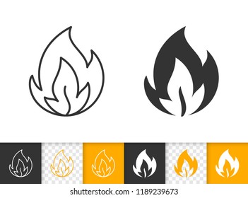 Fire black linear and silhouette icons. Thin line sign of bonfire. Flame outline pictogram flare light isolated on white, color, transparent background. Vector Icon shape. Fire simple symbol closeup