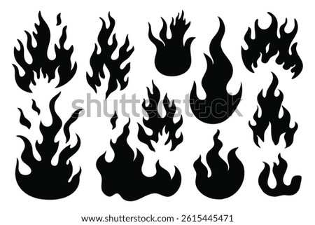 
Fire black silhouettes set isolated flat vector illustration on white background.