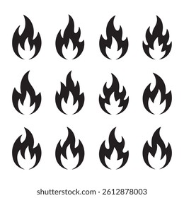 Fire  black vector set silhouette.