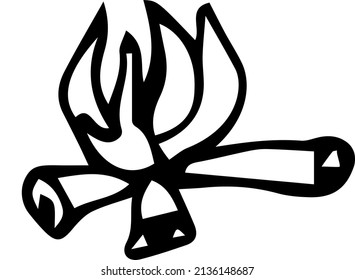 Fuego. Ilustración vectorial en blanco y negro, dibujada a mano. Objeto aislado sobre un fondo blanco. Clipart, plantilla, esbozo.