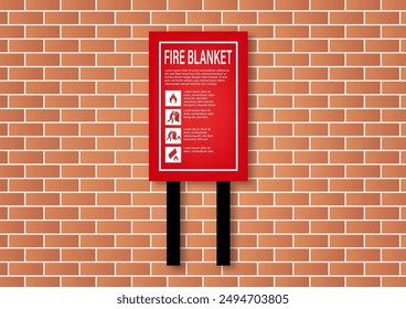 Fire Blanket for Emergency on Wall in the Building. Vector Illustration. 
