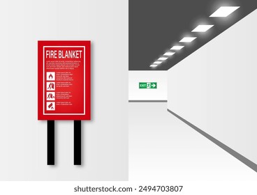 Fire Blanket for Emergency on Wall in the Building. Vector Illustration. 