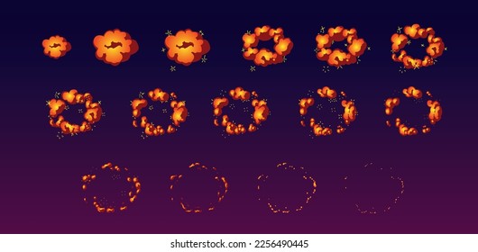 Feuerblasen-Animation. Animation für das Spiel des Feuer-Explosion-Effekt. Sprite-Blatt für Spiel, Cartoon oder Animation.