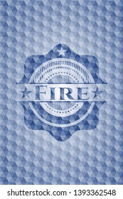 Fire blue badge with geometric pattern background. Vector Illustration. Detailed.