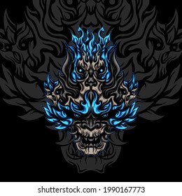 Fire Blue Monster Illustration for apparel merchandise or other