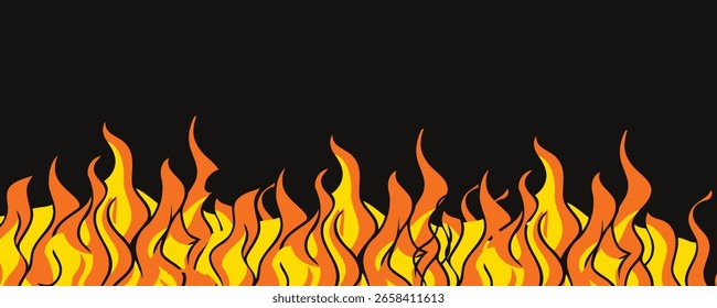 Encendido de la hoguera de la frontera del fuego. Colección signo de peligro Objeto de ignición Incendios forestales Líquido. Fondo oscuro con fuego.
