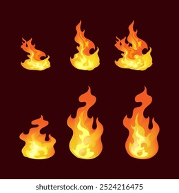 Fire borders, fire flames, blaze icon, sign, symbol on dark background vector illustration. Hot light effect element graphic design.