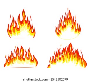 Fire borders on white. Cartoon flame banner border elements, orange burn bounds. Fire set vector images isolated