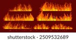 Fire borders,fire flames, blaze icon, symbol, sign on dark background vector illustration. Hot light effect elements design.