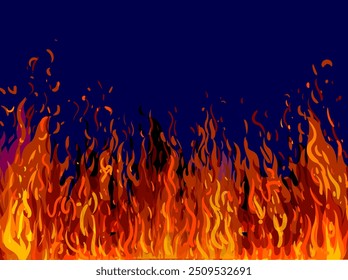 Fire borders,fire flames, blaze icon, symbol, sign on dark background vector illustration. Hot light effect elements design.