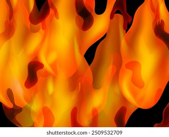 Fire borders,fire flames, blaze icon, symbol, sign on dark background vector illustration. Hot light effect elements design.