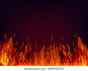 Fire borders,fire flames, blaze icon, symbol, sign on dark background vector illustration. Hot light effect elements design.