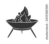 Fire Bowl Icon Silhouette Illustration. Fireplace Vector Graphic Pictogram Symbol Clip Art. Doodle Sketch Black Sign.