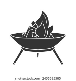 Fire Bowl Icon Silhouette Illustration. Fireplace Vector Graphic Pictogram Symbol Clip Art. Doodle Sketch Black Sign.