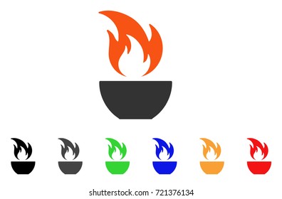 Fire Bowl icon. Vector illustration style is a flat iconic fire bowl symbol with black, grey, green, blue, red, orange color versions. Designed for web and software interfaces.