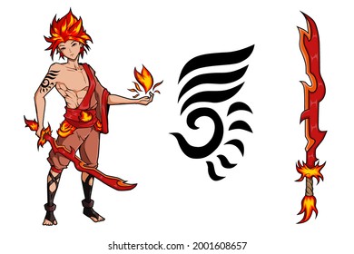 Fire boy with fire sword character game design