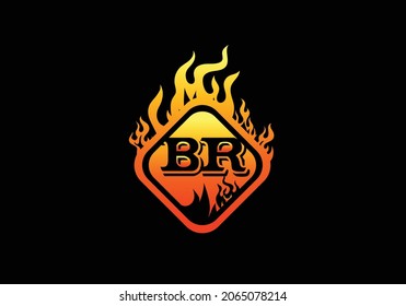 Plantilla de diseño de iconos y logotipos de letras BR de fuego