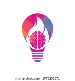Fire brain bulb shape concept vector logo design template.	