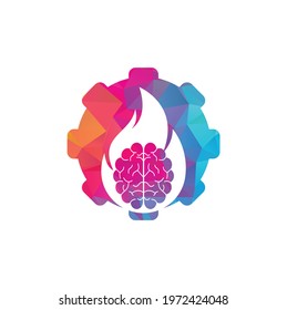 Fire brain gear shape concept vector logo design template.	