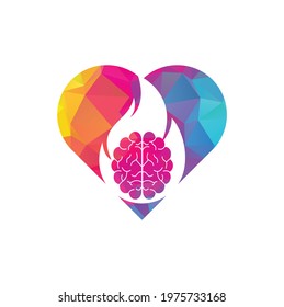 Fire brain heart shape concept vector logo design template.
