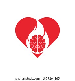 Fire brain heart shape concept vector logo design template.
