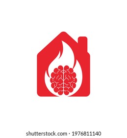 Fire brain home shape concept vector logo design template.