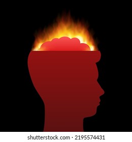 Fire Brain. Hottest Idea. Stress, Emotional Problem. Vector Stock Illustration.