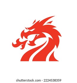 Fire breath dragon silhouette logo design, dragon head mascot logo icon