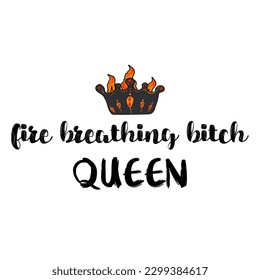 Reina de perra respirando fuego. Está equipado con stickers de moda. Pines divertidos para la chica. Colección de vectores. Soy una princesa. Chica pistola. No tu bebé. Mala chica. Colección de parches de energía para chicas. Ilustración del vector