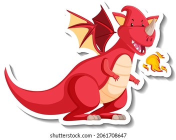 Fire breathing dragon cartoon character sticker illustration