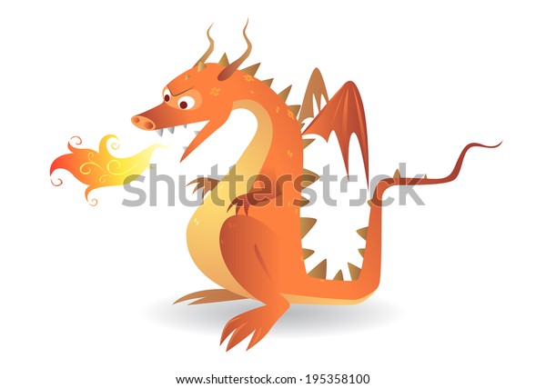 Fire Breathing Dragoncartoon Vector Stock Vector (Royalty Free) 195358100