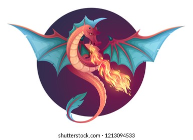 Fire Breathing Flying Dragon. Vector Illustration