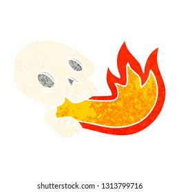 fire breathing retro illustration style quirky cartoon skull