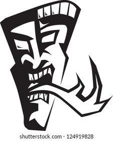 Fire Breathing Tiki Head in Black and White
