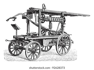 Fire brigade car / vintage illustration from Meyers Konversations-Lexikon 1897