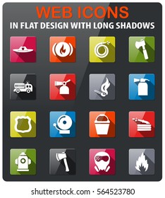 fire brigade icons set in flat design with long shadow