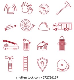 fire brigade outline red icons set eps10