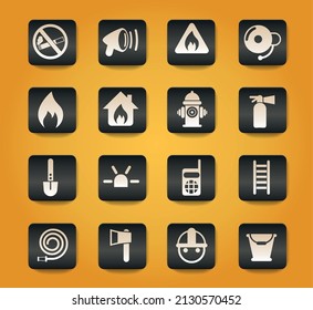 fire brigade symbols on black buttons on yellow background
