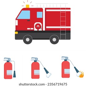 Fire Brigade Van Vector. Fire engine isolated on white background. Red fire truck with escape. Emergency vehicle vector illustration. fire icon