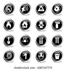 fire brigade vector icons - black round chrome buttons