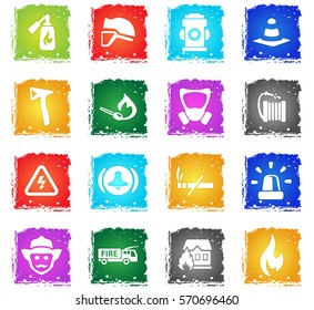 fire brigade vector web icons in grunge style for user interface design