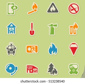 fire brigade web icons on color paper stickers for user interface