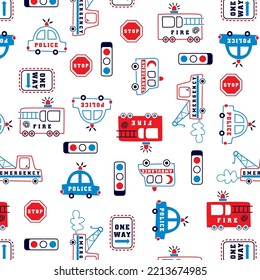 Fire brigade,police and ambulance vehicles design kids wear