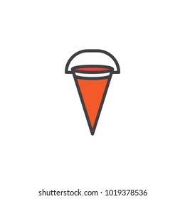 Fire bucket filled outline icon, line vector sign, linear colorful pictogram isolated on white. Cone bucket for fire extinguishing symbol, logo illustration. Pixel perfect vector graphics