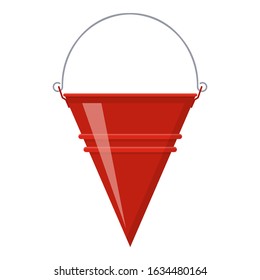 Fire bucket. Red metal cone bucket empty or with water for fire fighting isolated on white background. Cartoon style. Vector illustration for any design.