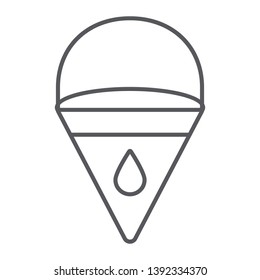 Fire bucket thin line icon, fireman and equipment, triangle pail sign, vector graphics, a linear pattern on a white background, eps 10.