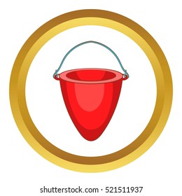 Fire bucket vector icon in golden circle, cartoon style isolated on white background