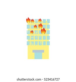 Fire in building. Flames from office windows. Arson home. Burn facility. Spontaneous disaster. Apocalypse on earth